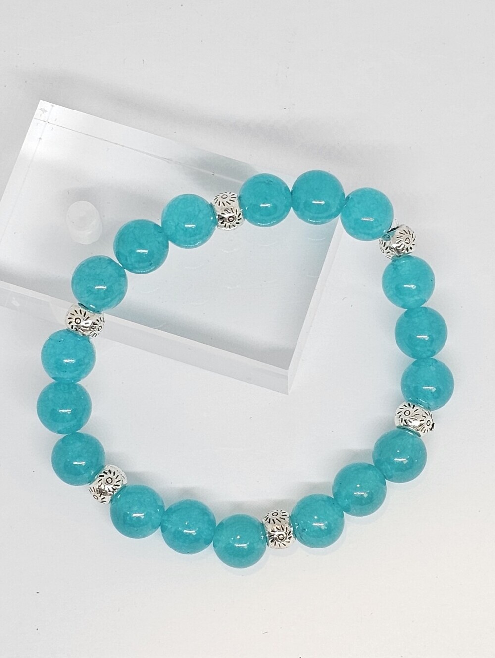 Aquamarine Crystal Beaded Bracelet 8 Inch